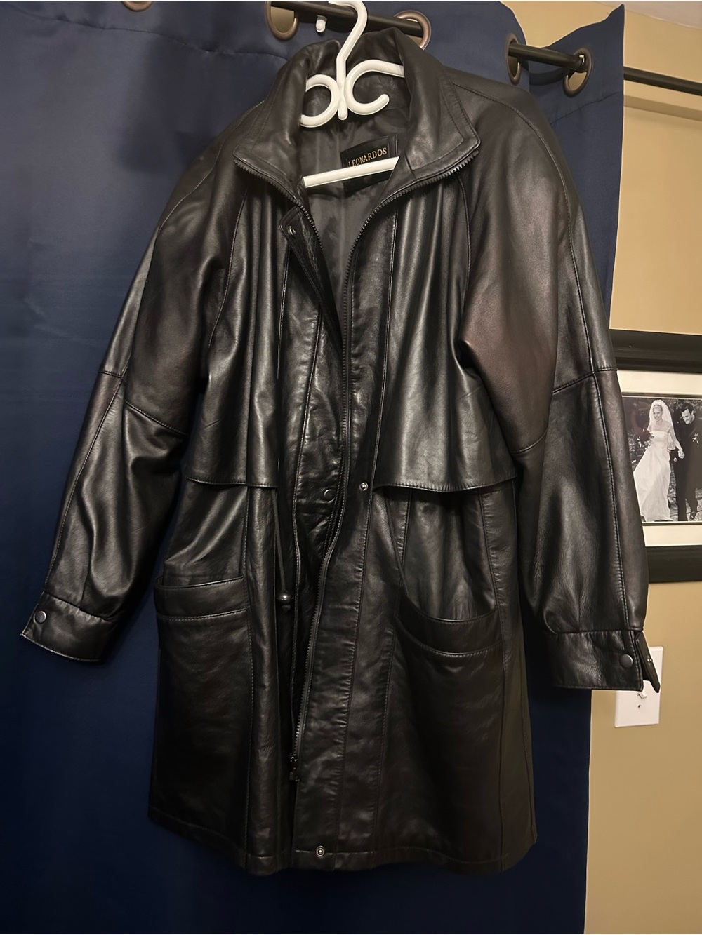 Women's Black Leather Coat by - Long Trench Style
